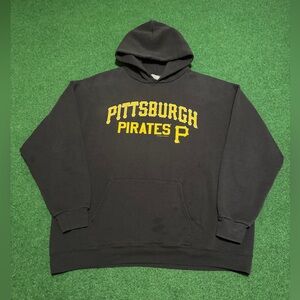 Pirates Baseball Boxy Hoodie Faded Black Large 26x28 Pittsburgh MLB Sweatshirt